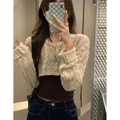 Knitted Blouse Women Casual Long Sleeve Crop Tops Ladies