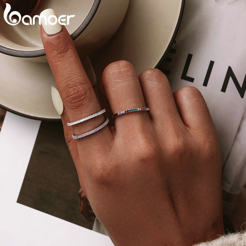 Sterling Silver CZ Simulated Diamond Stackable Ring Platinum Plated