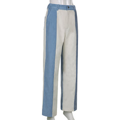 Y2k Corduroy Striped Patchwork Casual Pants High Waist Baggy Straight Trousers