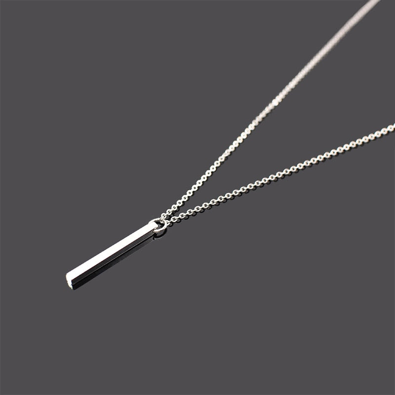 Rectangle Pendant Necklace Men Trendy Simple Stainless Steel