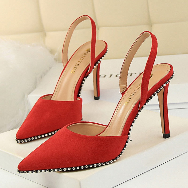 Shoes Rivet High Heels Woman Pumps Pu Leather Women Heels 9cm