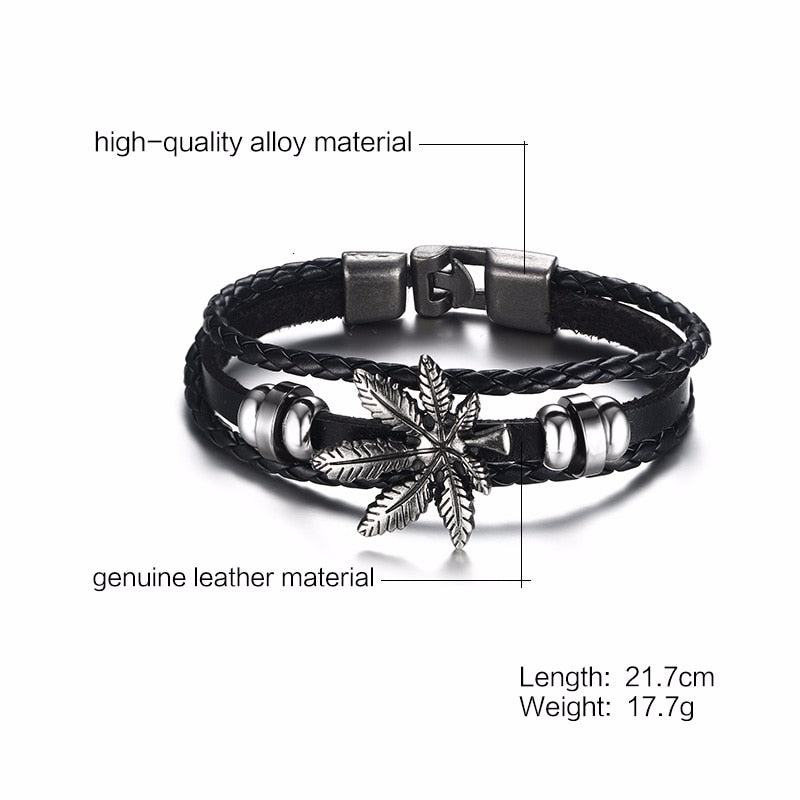 Vintage Rudder Charm Bracelet for Men Multi-layer Leather Rope Bracelets