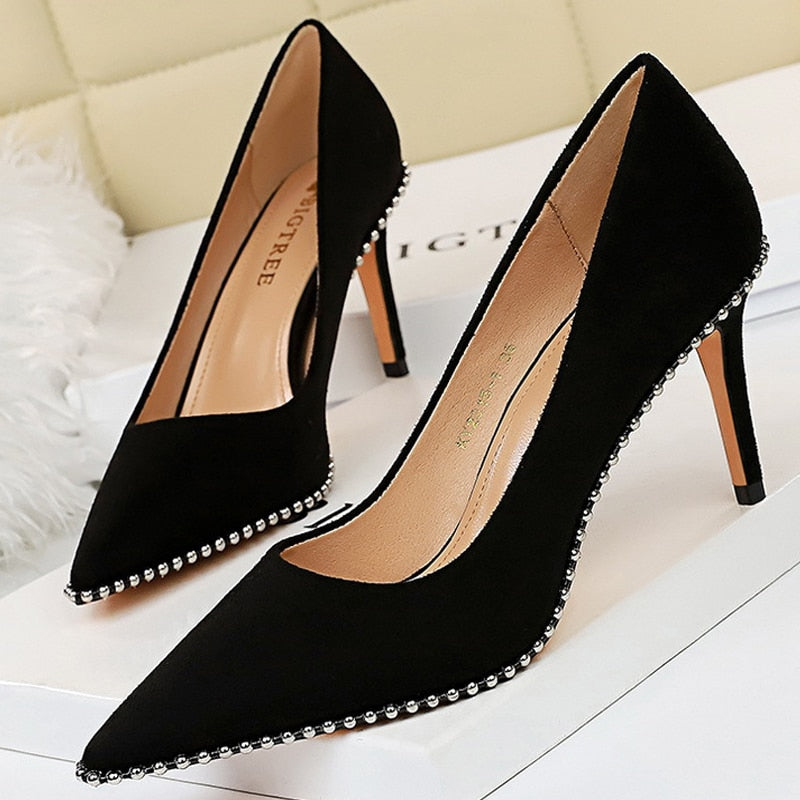 Shoes Rivet Woman Pumps High Heels Stiletto Pu Leather