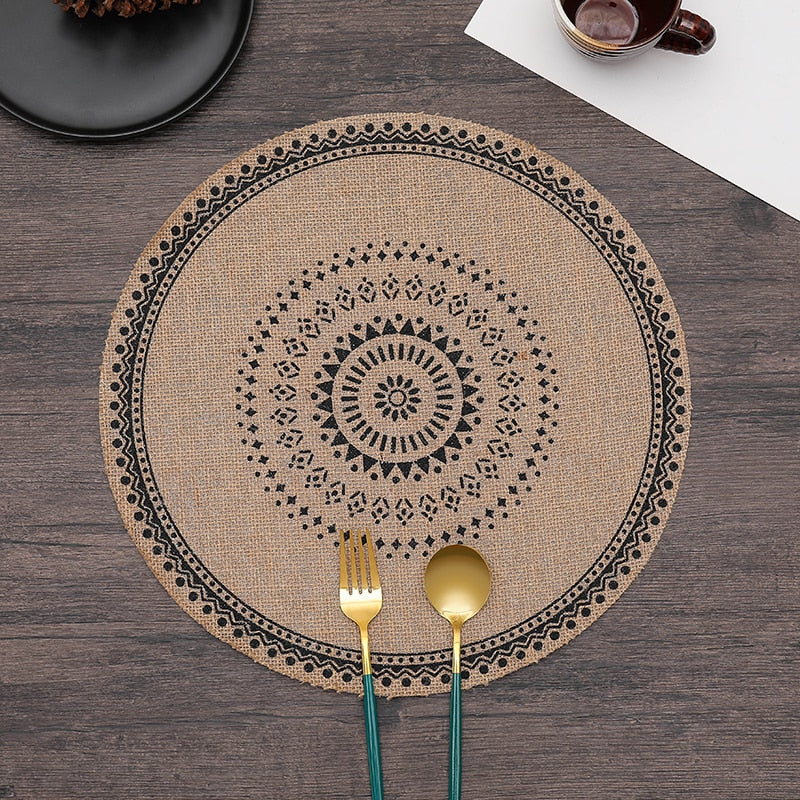 ROUND Cotton and linen Placemat For Dining Table Mat