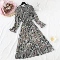 Elegant Polka Dot Women Dress Casual Flare Sleeve Office Chiffon Dot Print