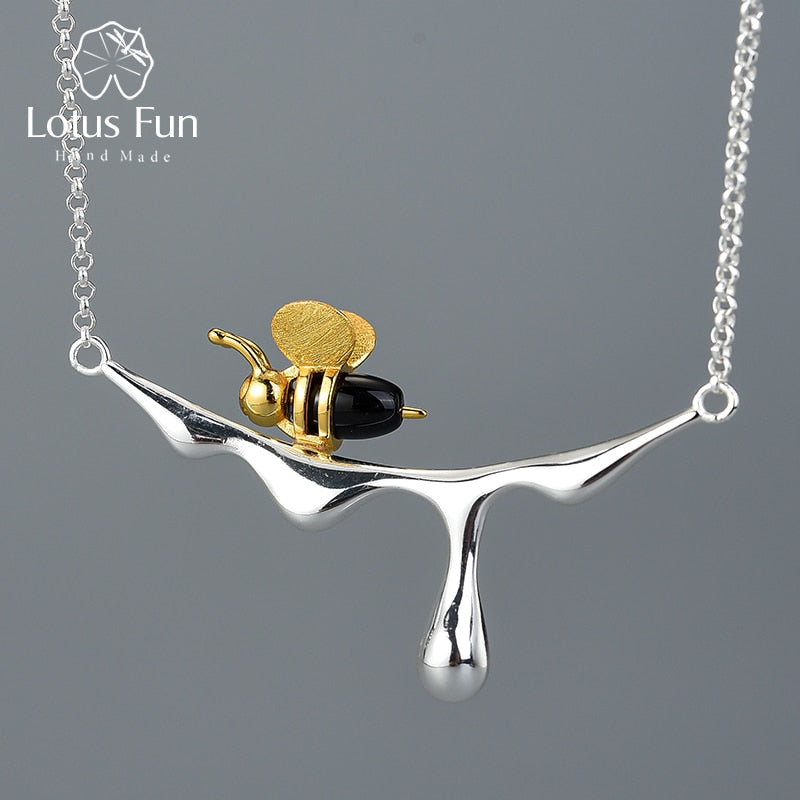 Bee and Dripping Honey Pendant Necklace Women