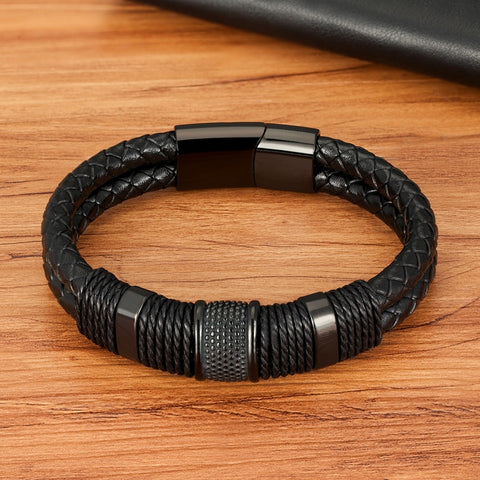 Woven Leather Rope Wrapping Special Style Classic Stainless Steel