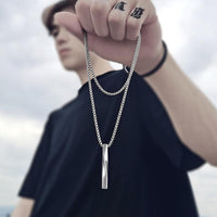 Fashion Rectangle Pendant Necklace Men Trendy Simple Stainless Steel Chain