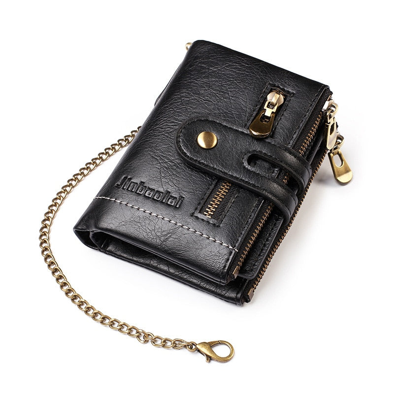 Wallets Name Customized PU Leather Short Card Holder Chain Men