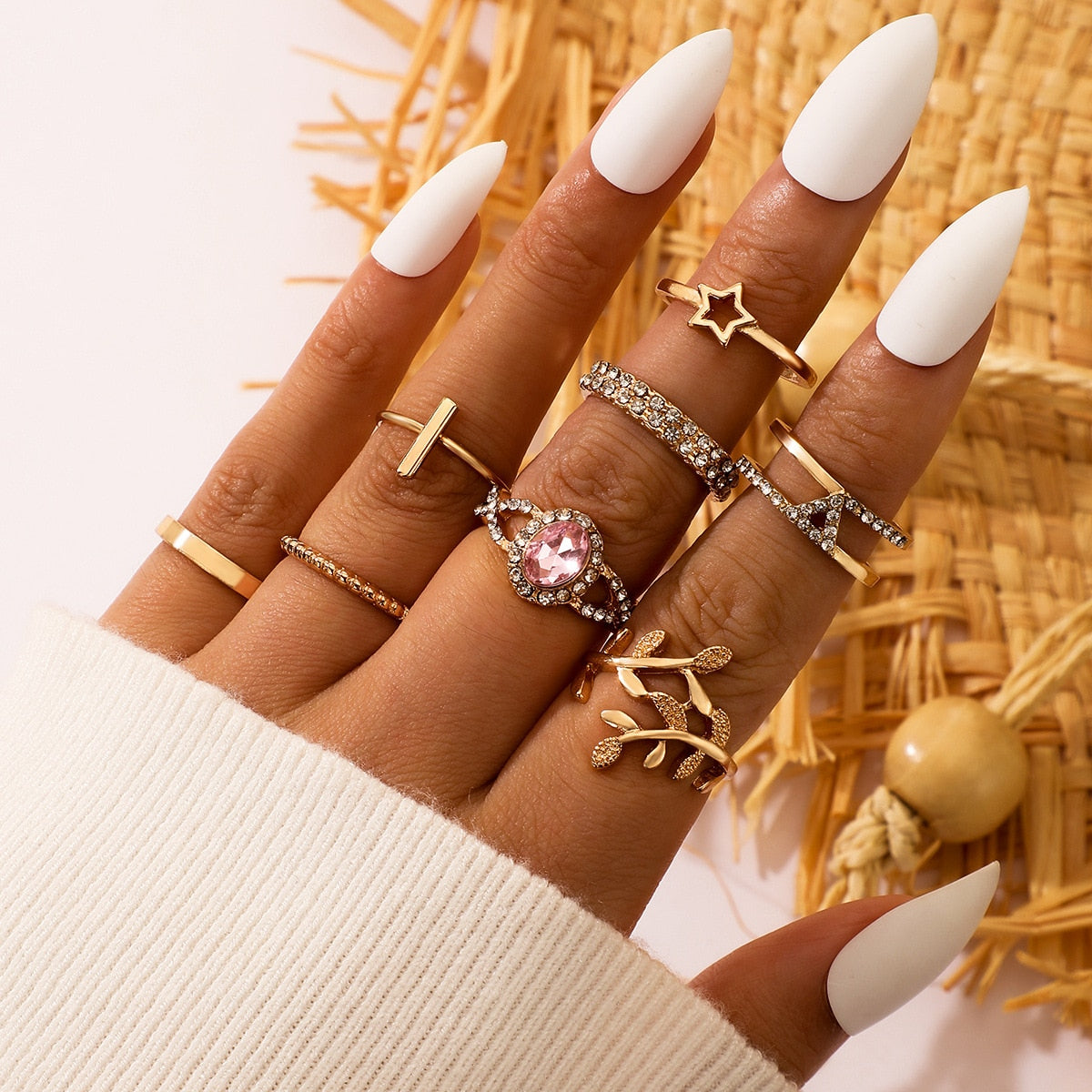 Vintage Boho Crystal Butterfly Rings Set