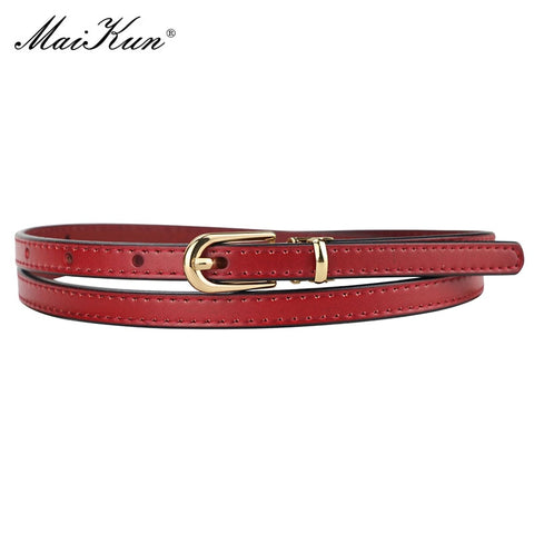 Women Belts Alloy Pin Buckle Genuine Leather Thin Belt Female Waistband