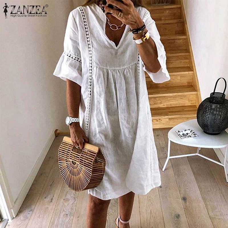 Lace Dress Women Sundress Fashion Flare Sleeve Short Vestido Bohemian