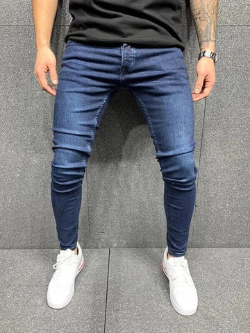 Mens Skinny Blue jeans Popular Scratch Slim Denim Pants Pencil Pants