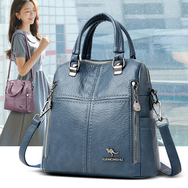 Leather Backpack Women Shoulder Multifunction Travel Backpack School Bags