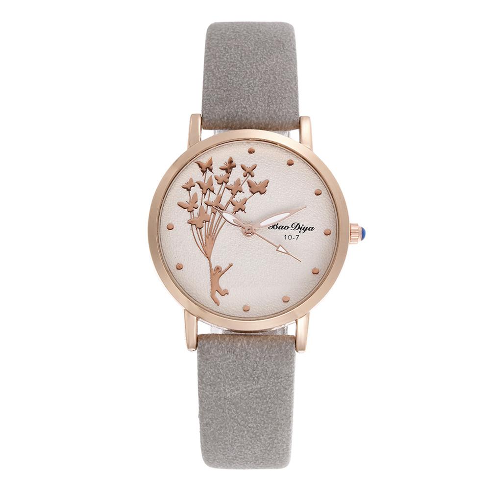 Fashion Butterfly Women Watches Simple Brown Quartz