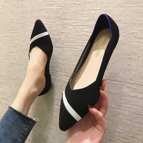 Woman Knit Pointed Flat Shoes Ballet Shoes Mixed Color