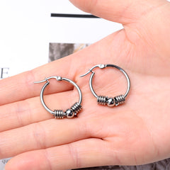 Stainless Steel Exaggerated Round Bead Hoop Earring