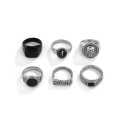 Sindan 6Pcs Vintage Black Stone Rings for Men Gothic