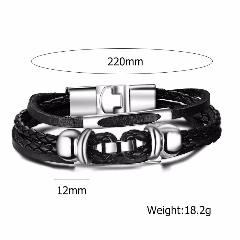 Vintage Rudder Charm Bracelet for Men Multi-layer Leather Rope Bracelets