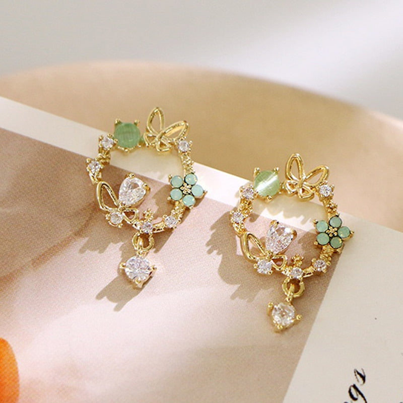 Flower Crystal Temperament Geometric Shiny Zircon Earrings Statement Earrings