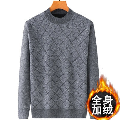 Sweater Mens Winter Thick Warm Cashmere Turtleneck Men Knitted Plaid