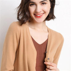Solid V-Neck Women Cardigan Knitted Sweater Single Breasted Loose