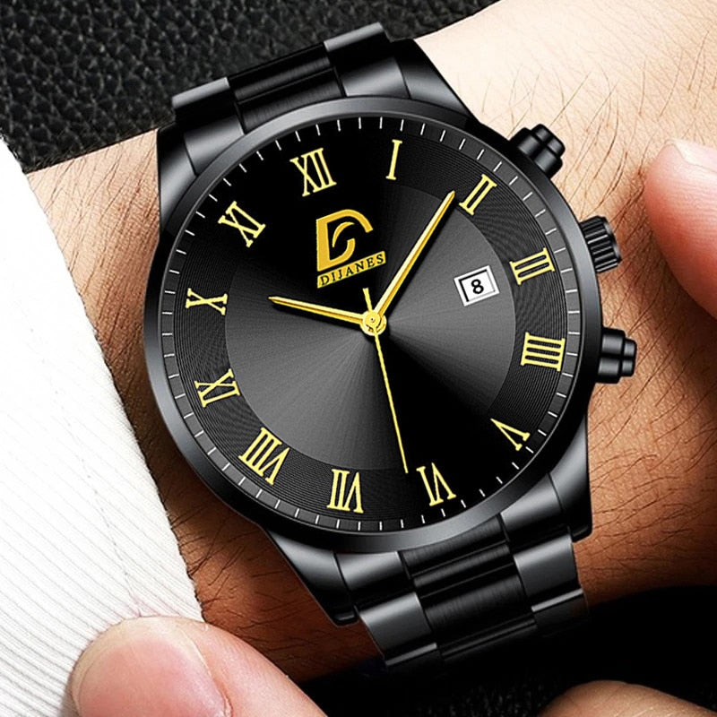 Fashion Mens Gold Stainless Steel Watches Minimalist Quartz Wrist