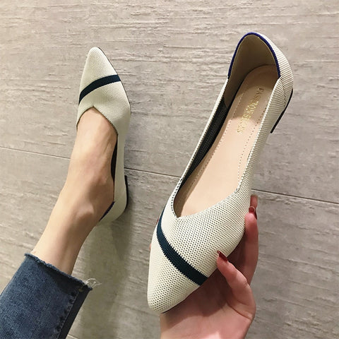 Woman Knit Pointed Flat Shoes Ballet Shoes Mixed Color