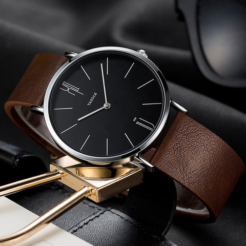 Men Watch Leather Quartz Wristwatches Business