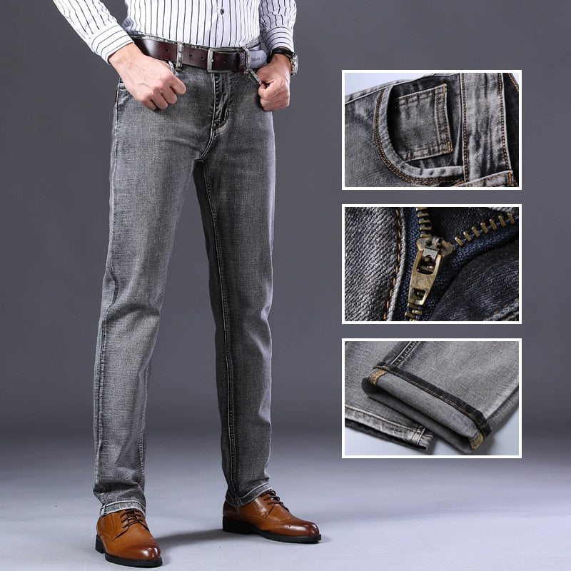 Stretch Regular Fit Jeans Business Casual Classic Style Fashion Denim Trousers