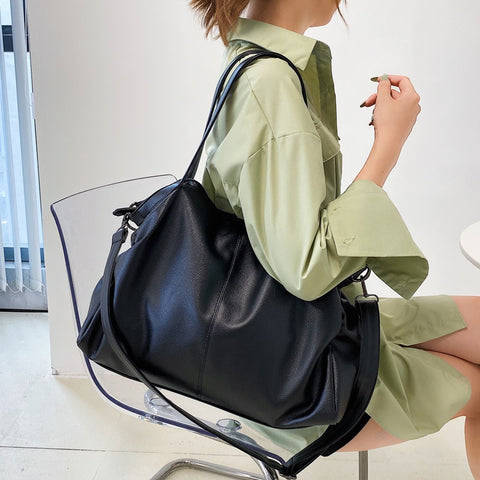 Big Black Shoulder Bags for Women Large Hobo Shopper Bag Solid Color