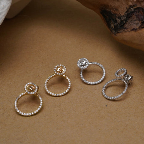 Micro Pave Zircon Front And Back Circle Stud Earrings
