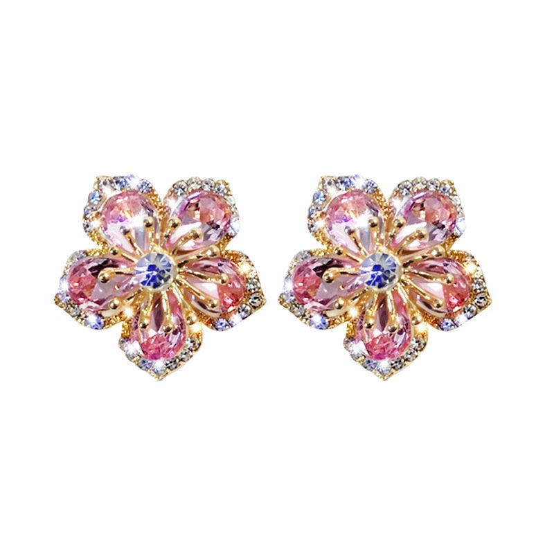 Flower Crystal Temperament Geometric Shiny Zircon Earrings Statement Earrings