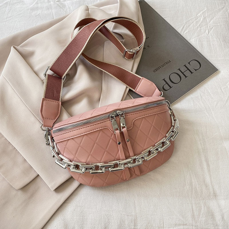Thick Chain Waist Bag Women Leather Fanny Pack