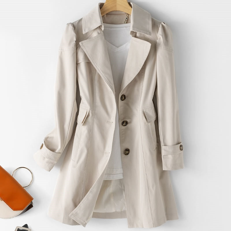 Trench Coat Single-breasted Mid-Long Women Trench Coat Overcoat