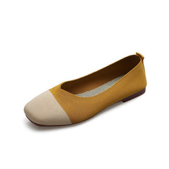 Women Flats Ballet Shoes Breathable Knitted Square Toe Moccasins