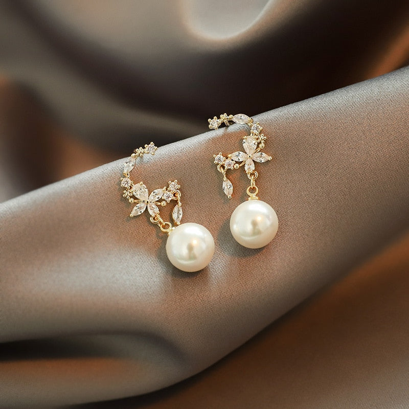 Crystal Trendy Women Dangle Earrings Simple Fashion Elegant Pearl Earring