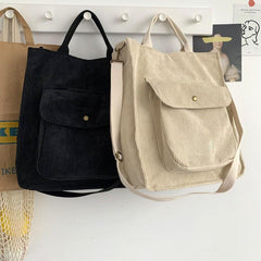 Corduroy Shoulder Bag Women Vintage Shopping Bags Zipper