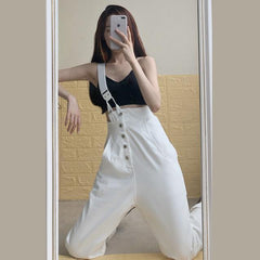 One-shoulder Jumpsuits Women Buttons Solid Style