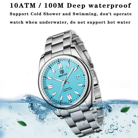 Men Mechanical Wristwatches 10Bar Waterproof Automatic Watch Stainless Steel