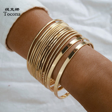 14pcs/sets Punk Gold Color Bracelets for Women Trendy Alloy