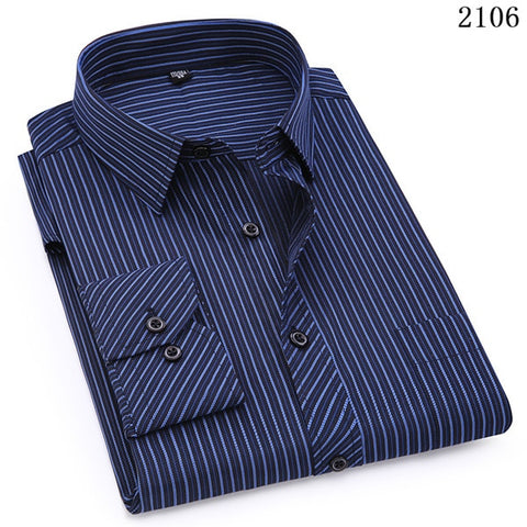 Plus Large Size Slim Fit Mens Business Casual Long Sleeved Shirt Classic Striped