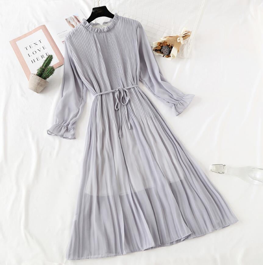 Elegant Polka Dot Women Dress Casual Flare Sleeve Office Chiffon Dot Print