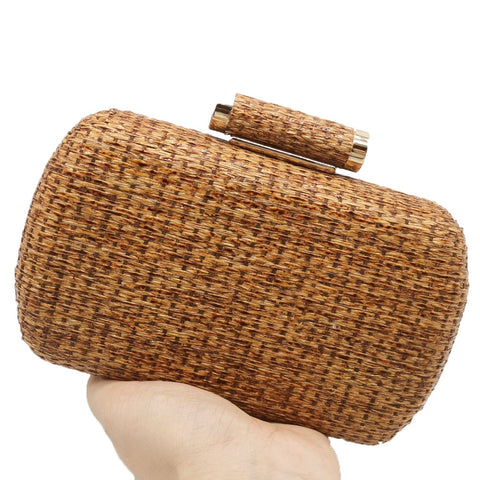 Straw Women Metal Clutches Chain Shoulder and Crossbody Bags