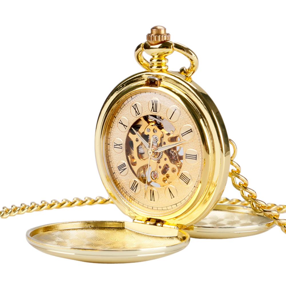 Mechanical Pocket Watch Full Luxury Gold Color Men Women Stylish Retro FOB