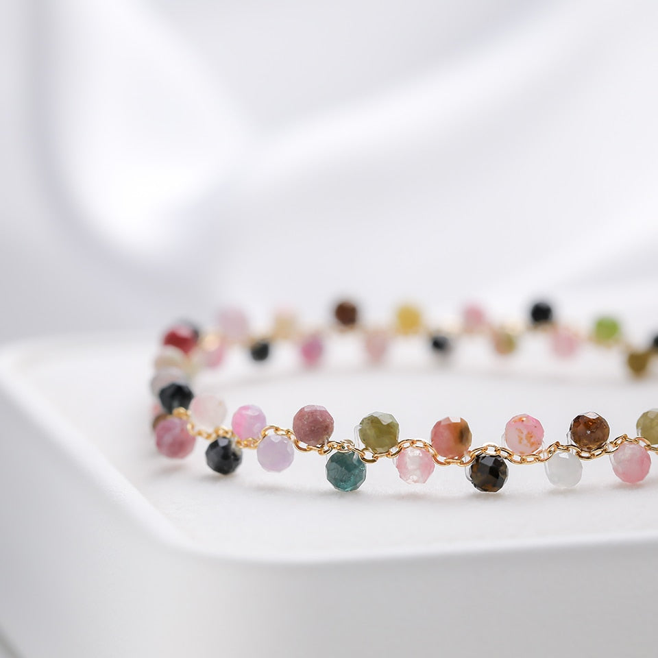 3MM Natural Stone Tourmaline Bracelet on Hand for Women Jewelry