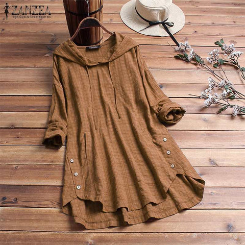 Women Blouse Plaid Checked Hoodies Long Sleeve Shirt Casual