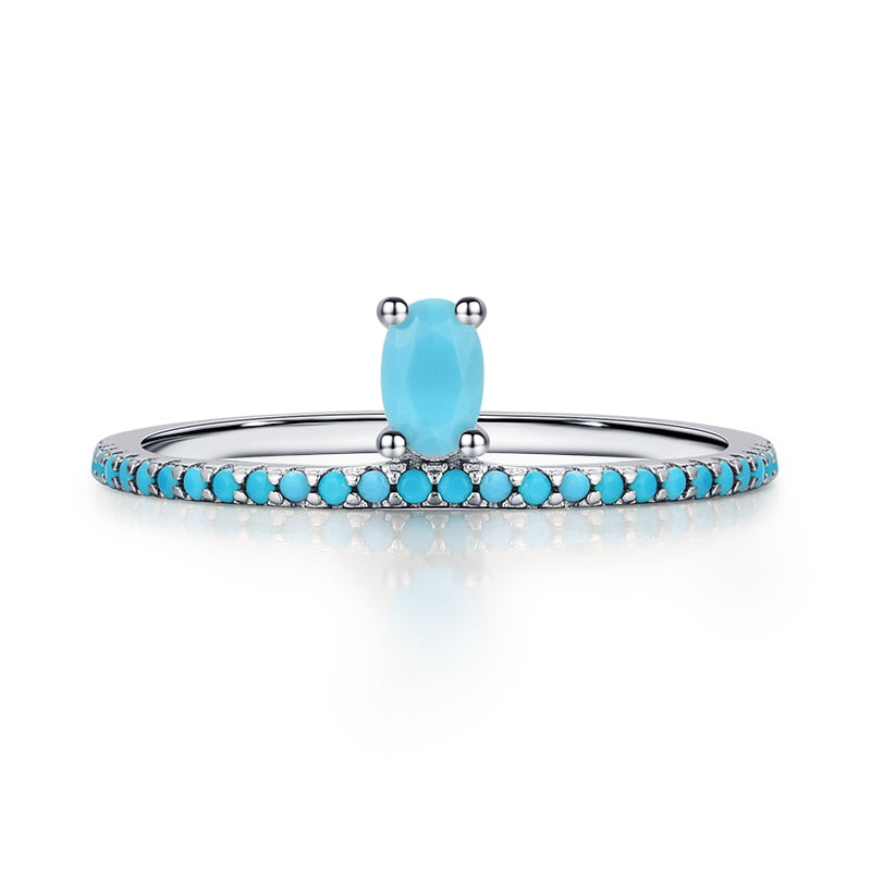 Silver Classic Exquisite Circle Turquoise Charm Stackable Finger Ring