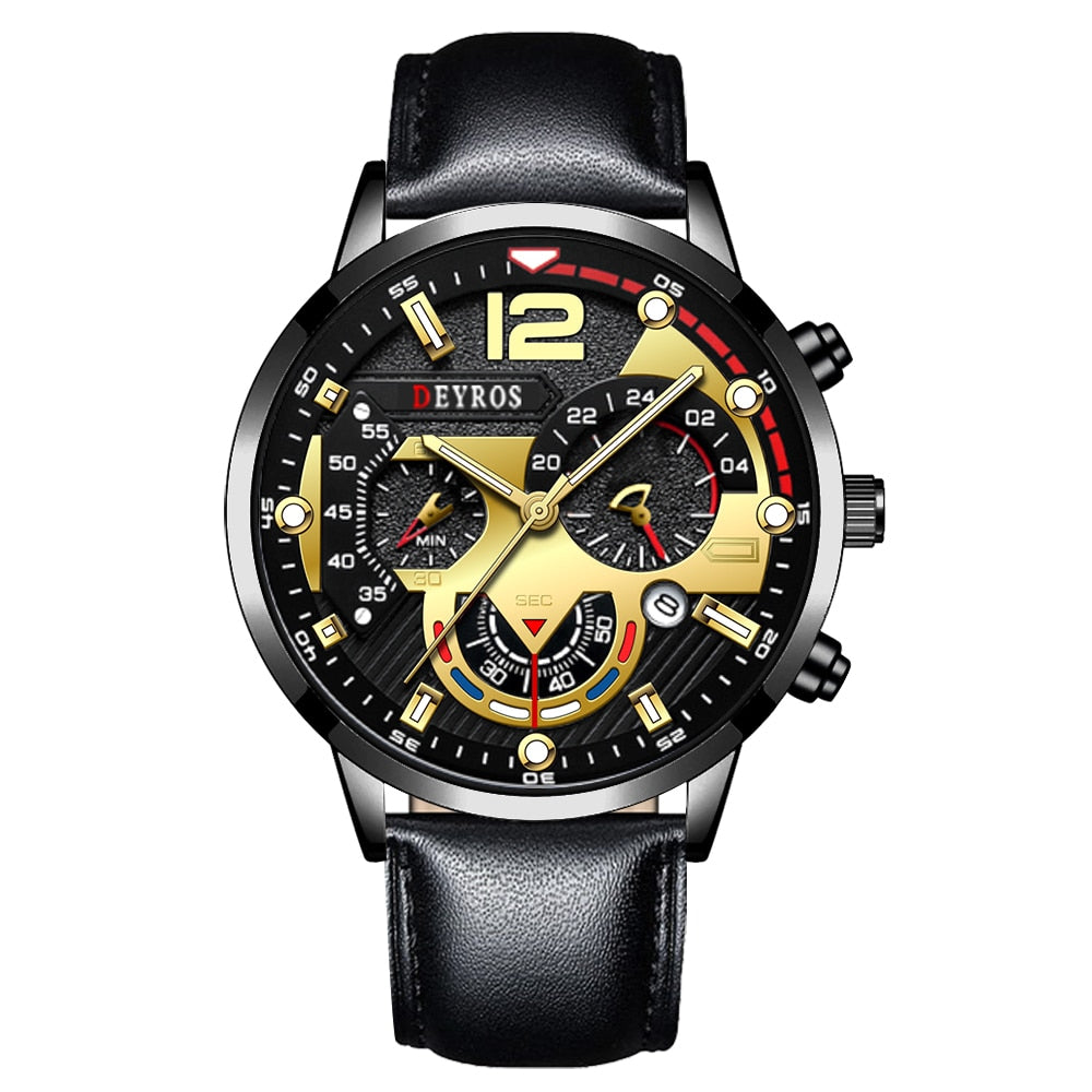 Fashion Mens Sports Watches Luxury Leather Bracelet Quartz