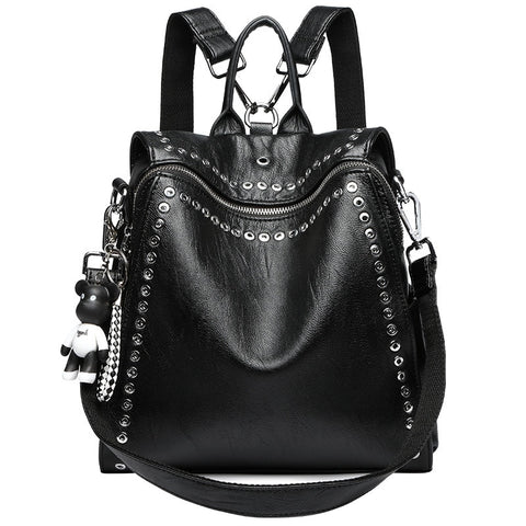 Genuine Leather Backpack Rivet Multifunctional Backpack Female Travel Bag